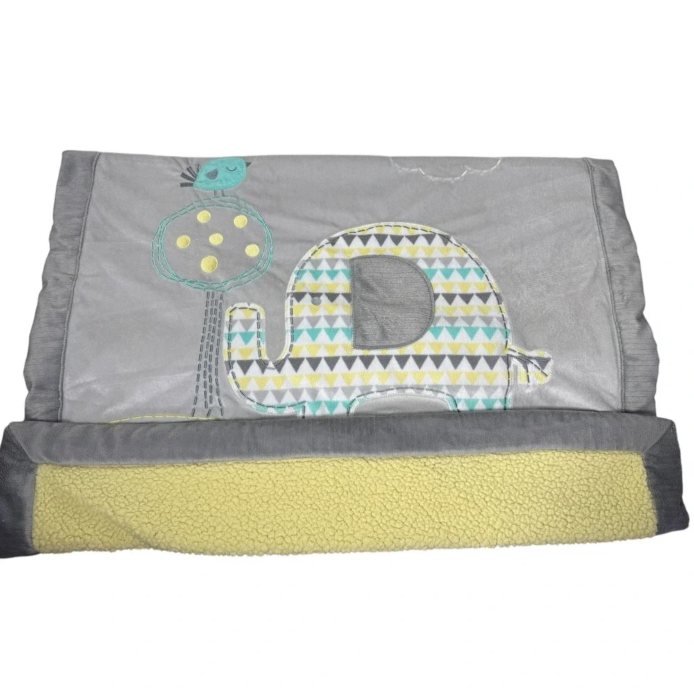 Koala Baby Elephant Bird Plush Sherpa Blanket Gray Yellow‎ 5F62996 30x40